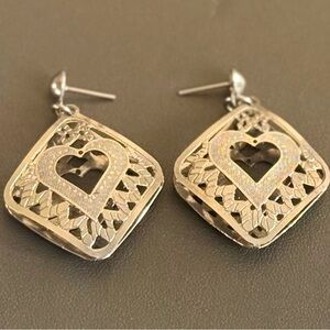 Y2K Silver Geometric 3D Cut Out Heart Earrings